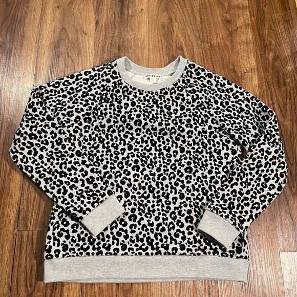 Whistles Sweater Womens Gray Black Cheetah Print Long Sleeve Crew Neck Sz Small - Picture 1 of 6